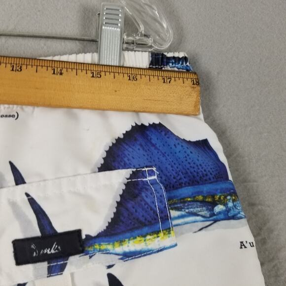 MKS Unlimited Swim Shorts Mens 38 Fish Print Board Trunks Lined Pockets Beach - Picture 11 of 16